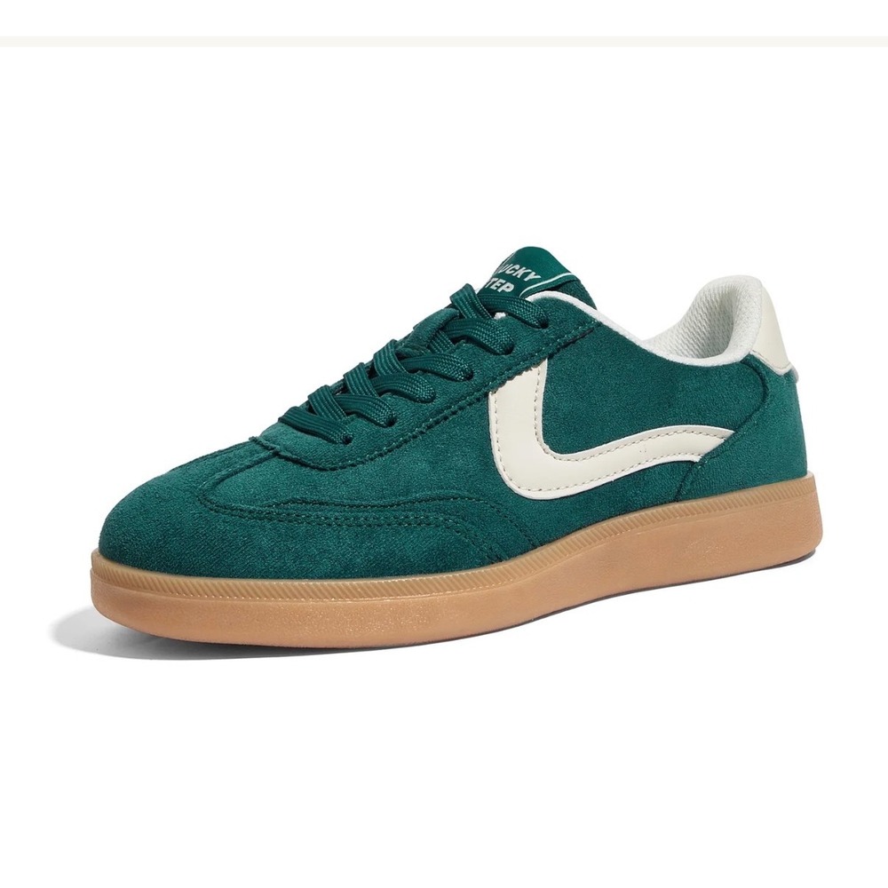 Lucky Step Retro Court Sneakers Womens 11 Teal Faux Suede Gum Sole Low Top